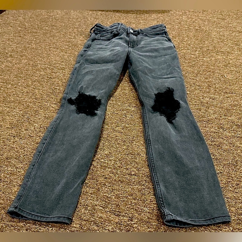 Ultra High rise skinny ankle black distressed jeans Sz W26 L27 women's EUC!